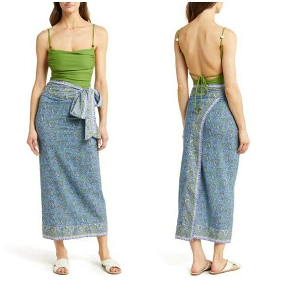 💕VERONICA BEARD💕 Amura Coverup Skirt ~ Electric Blue Paisley Print XL NWT - Picture 7 of 16